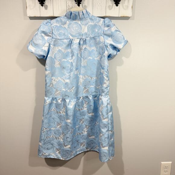 SSYS The Palmer Puff Sleeve Drop Waist Brocade Dress Blue Size S EUC - Picture 6 of 6